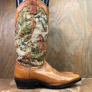 Vintage 80s Dan Post Western Tapestry Cowboy Boots